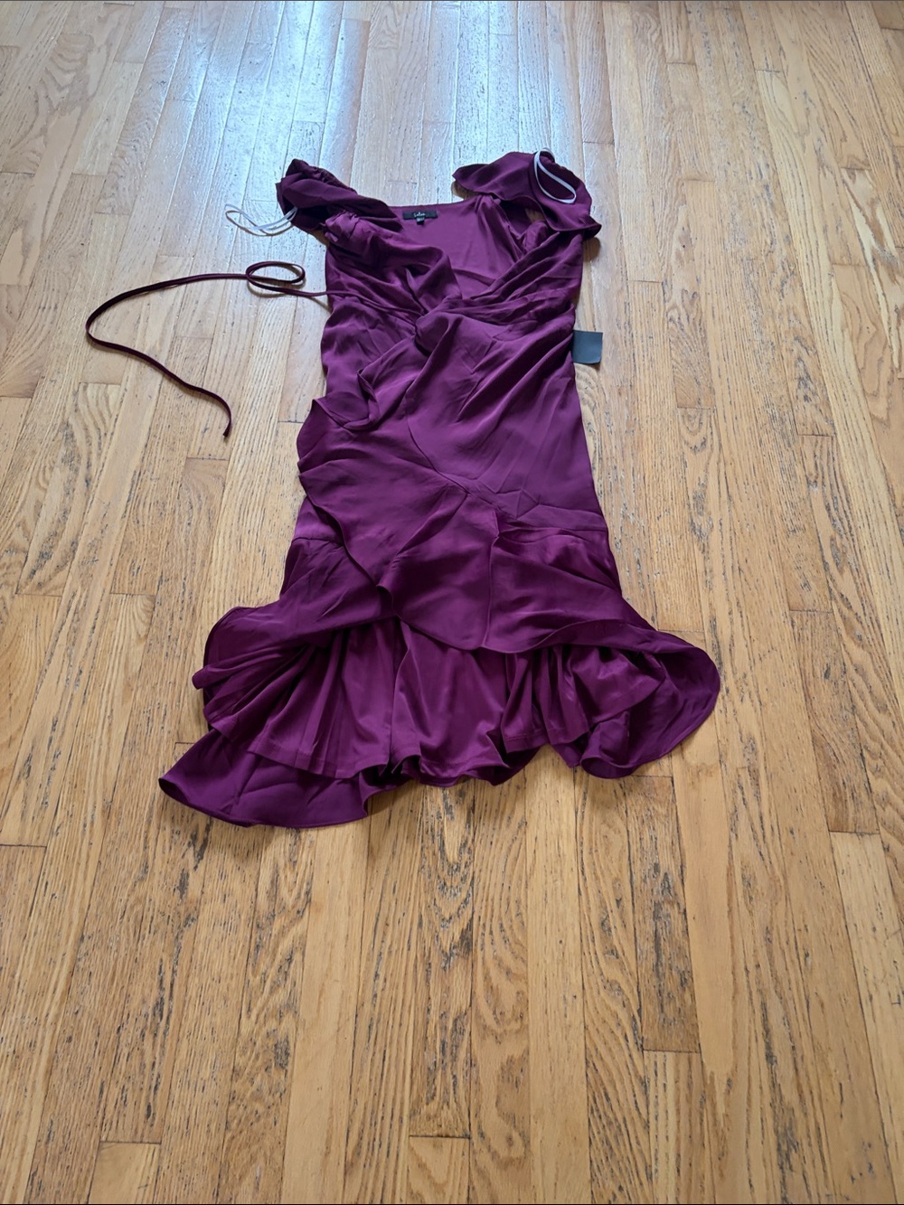Lulu's Deep Plum Ruffle Wrap Midi Dress